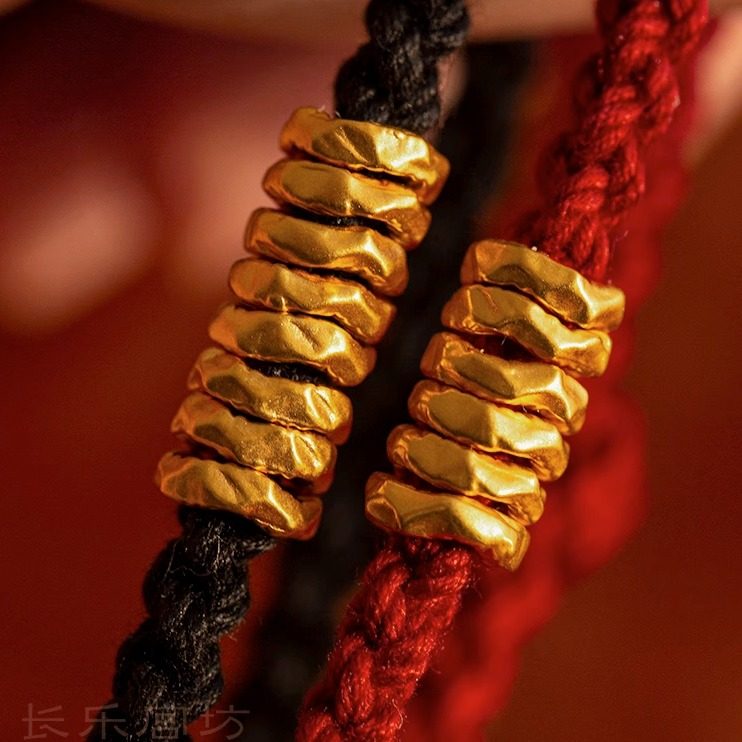 足金999盘缠手链黄金本命年红绳情侣手绳粗新年礼物金饰送男女友