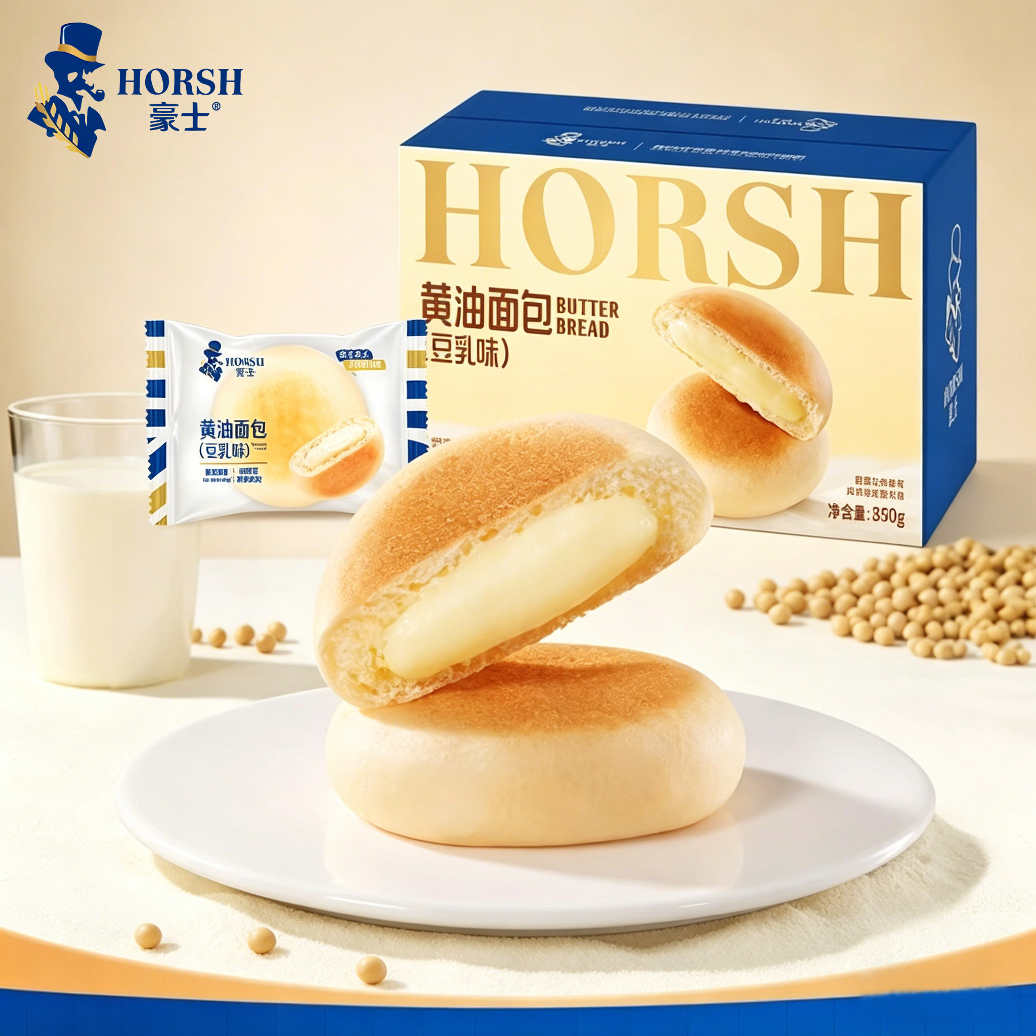 豪士黄油面包早餐整箱豆乳味吐司独立小包装蛋糕学生代餐饱腹食品