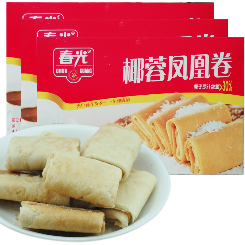 海南特产食品 春光椰蓉凤凰卷105gX4盒 椰蓉夹心饼干好吃的零食