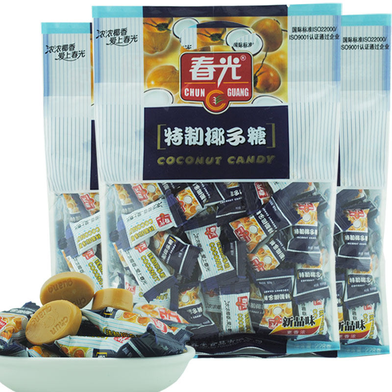 海南特产 春光特制椰子糖228gX3袋 零食糖果  东郊椰林 椰子味浓
