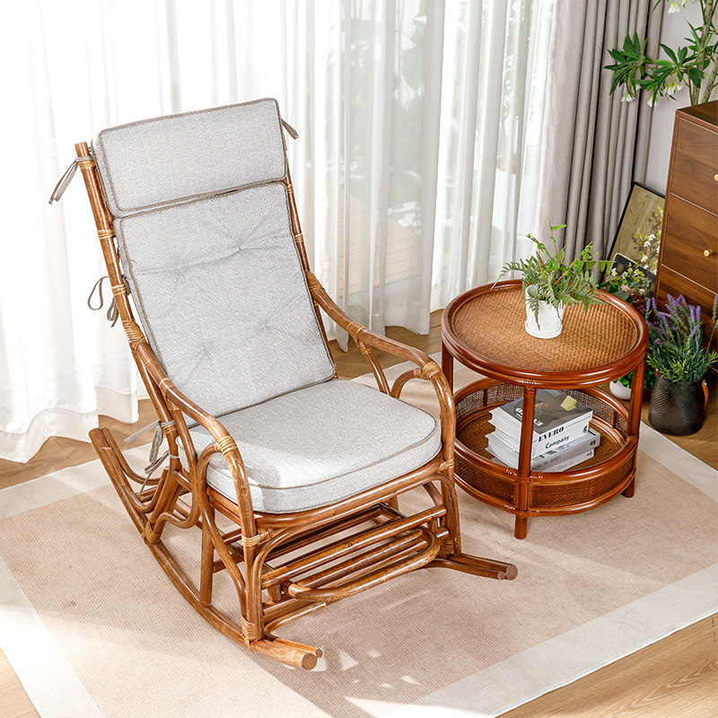 天然真藤摇椅躺椅阳台休闲茶桌椅家用老人午休摇摇椅沙发藤椅组合