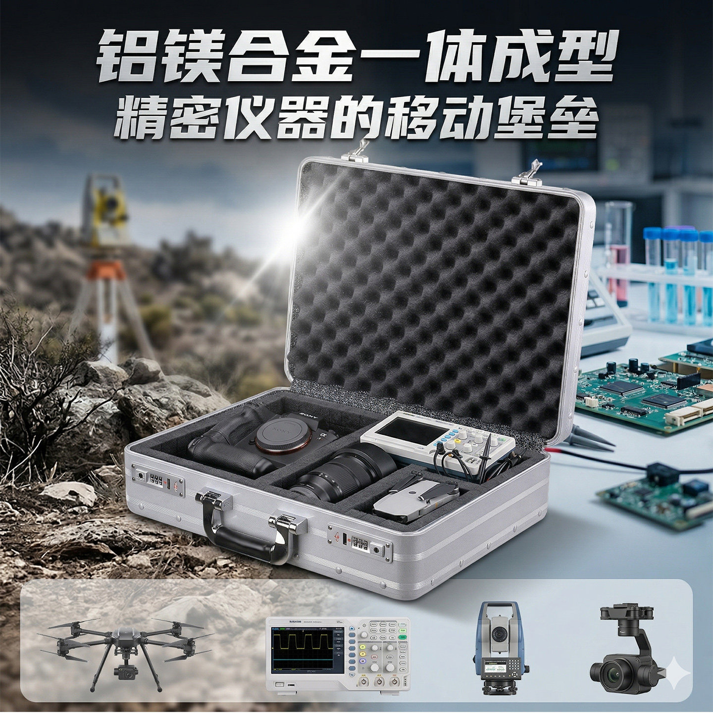 全铝合金精密仪器箱相机镜头防潮箱航模设备安全防护箱展会样品箱