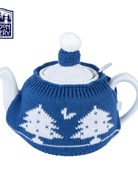 LondonPottery 茶壶毛线壶套蓝色腈纶针织衣套子精致可爱家用日式