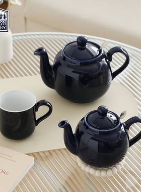 London Pottery 田园1200ml宝蓝色滤网茶壶咖啡厅英式小众泡茶壶