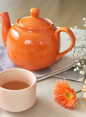 London Pottery 橙色田园英式陶瓷茶壶花茶壶咖啡壶带茶漏下午茶