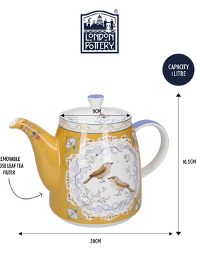 London Pottery森系野趣系列小鸟陶瓷茶壶带滤网高颜值英式茶壶