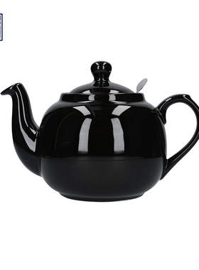 London Pottery亮光黑田园英式陶瓷家用花茶壶咖啡壶带茶漏下午茶