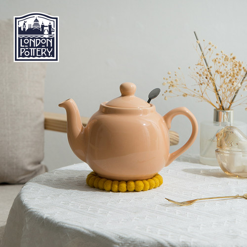 LondonPottery杏色田园英国茶壶陶瓷泡茶壶茶具带滤网礼物600ml
