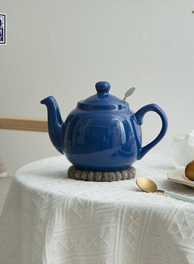 LondonPottery法国蓝田园英式茶壶陶瓷泡茶壶茶具带滤网礼物600ml