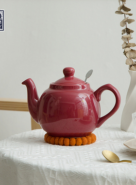 LondonPottery胭脂红田园英国茶壶陶瓷泡茶壶茶具带滤网礼物600ml
