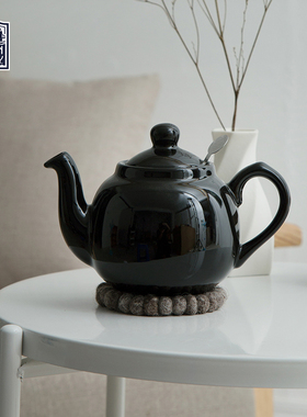 LondonPottery亮黑色田园英国茶壶陶瓷泡茶壶茶具带滤网礼物600ml