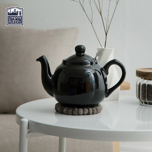 LondonPottery亮黑色带滤网茶壶