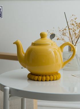 LondonPottery黄色田园英国茶壶陶瓷泡茶壶茶具带滤网礼物600ml