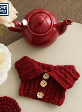 LondonPottery茶壶红色毛衣套翻领针织隔热套隔热壶套可爱精致ins