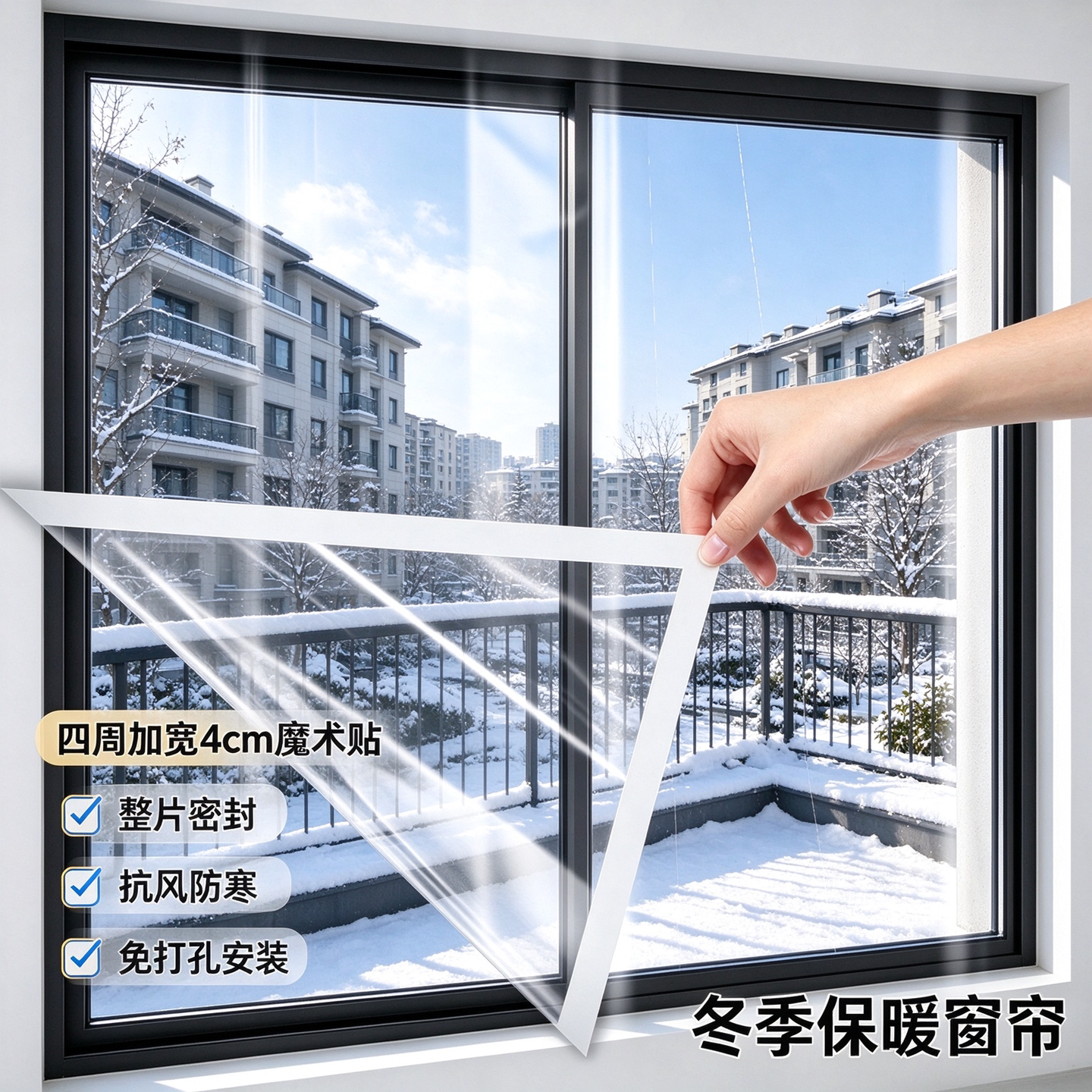 加厚冬季窗户挡风神器密封保温膜防风保暖透明塑料窗帘免打孔自粘