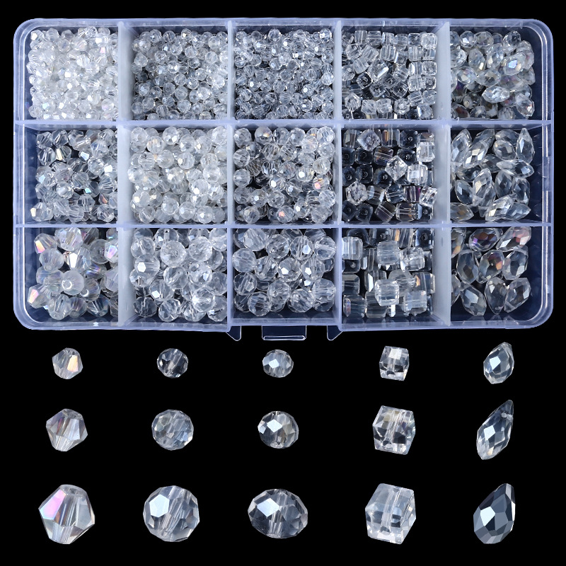 15 grid electroplated AB crystal glass bead set  DIY