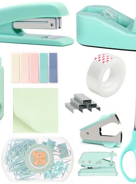 Macaron colored office stationery set stapler scissors tape
