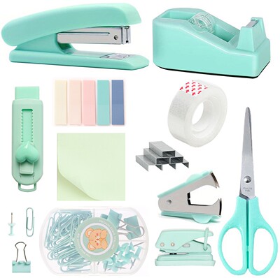 Macaron colored office stationery set stapler scissors tape