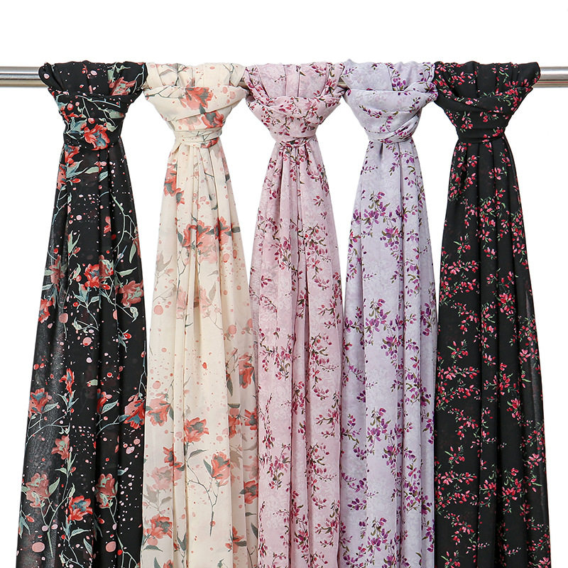 Popular pearl chiffon printed long scarf Indonesian  scarf