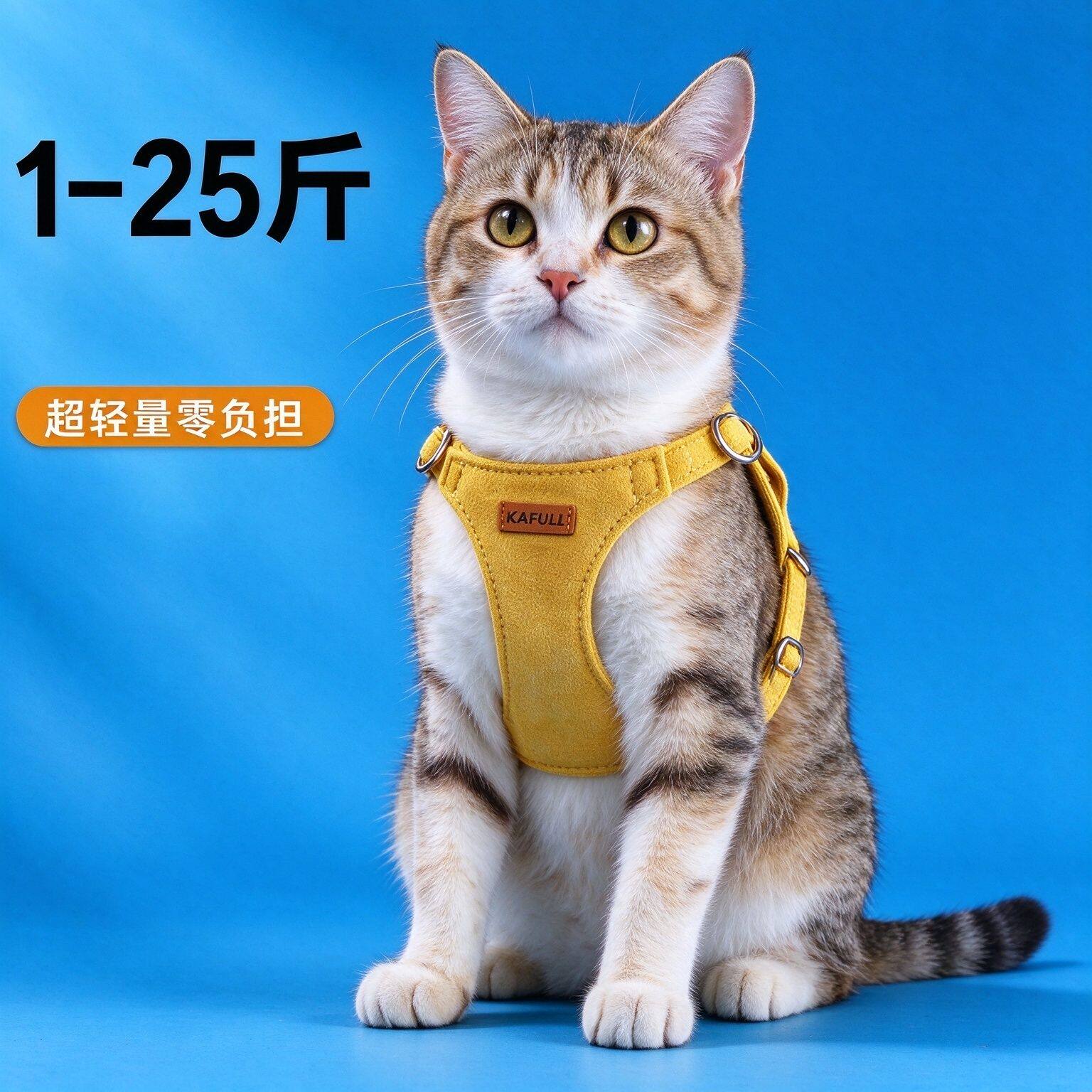 麂皮绒猫牵引绳可调节不勒脖舒适