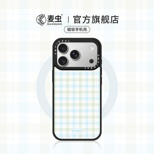适用苹果17手机壳iphone17promax磁吸保护套16plus新款带手链15pro小众14防摔13好看蓝绿格纹高级感12外壳