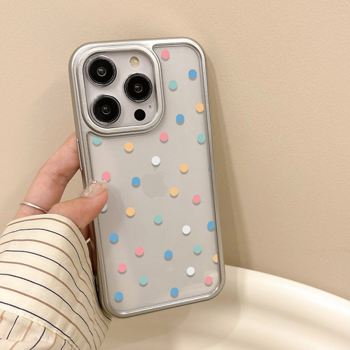 小众ins彩色波点适用iphone16promax苹果17手机壳12新款16pro女14银框max透明卡通绳15pm全包11软壳7plus防摔