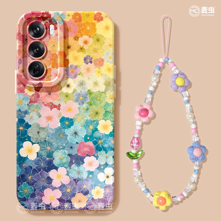 适用opporeno15手机壳女款reno14pro+保护套13全包pro硅胶8防摔reno7se高级oppo软壳10/11个性花朵12彩色外壳
