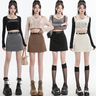 灰色西装 小个子高腰显瘦A字包臀防走光短裙 半身裙女春夏2024新款