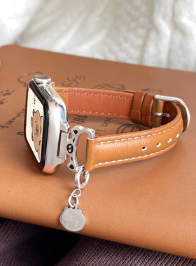 适用applewatchs10手表带新款真皮iwatchs10苹果手表链s9时尚创意s8小众se2女款s7高级感红色腕带watchs6冬天