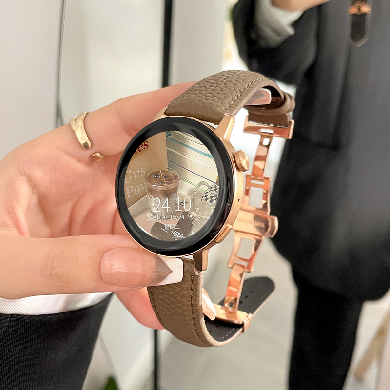 秋季韩系荔枝纹蝴蝶扣皮表带高级