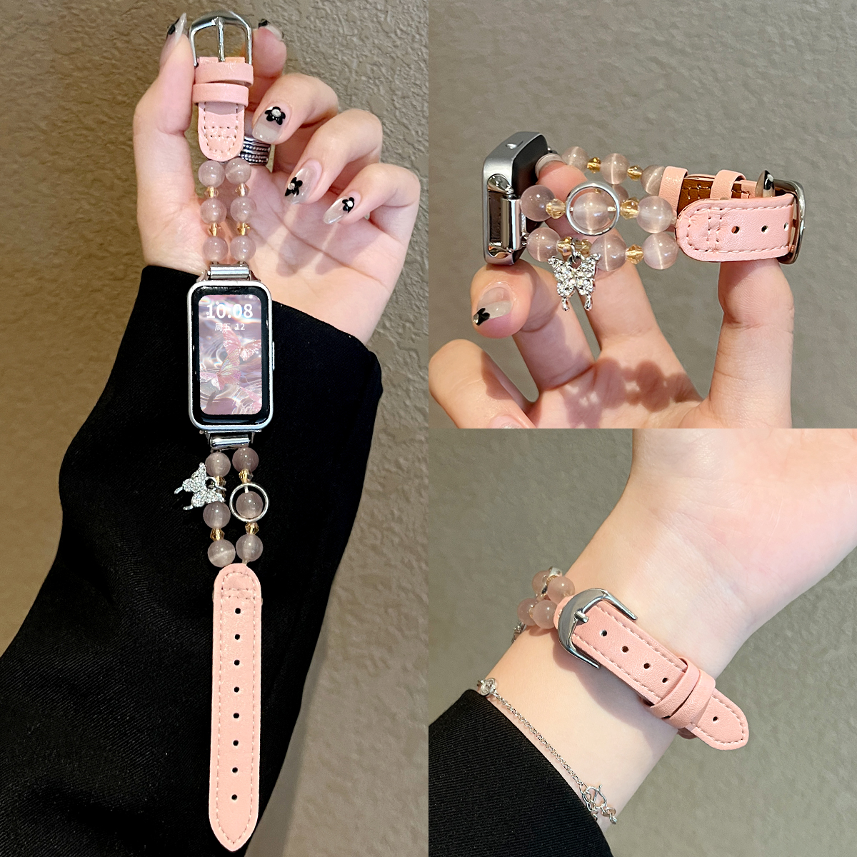 秋季新款幸运猫眼石间皮质表带链