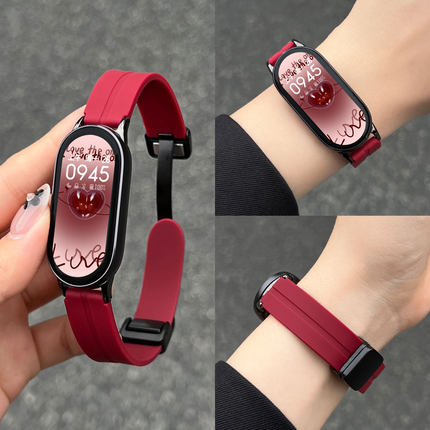 适用小米手环10/9/8表带7/6/5nfc手腕带新品硅胶4/3替换带磁吸智能运动手表六七八九代手表带配件透气男女生