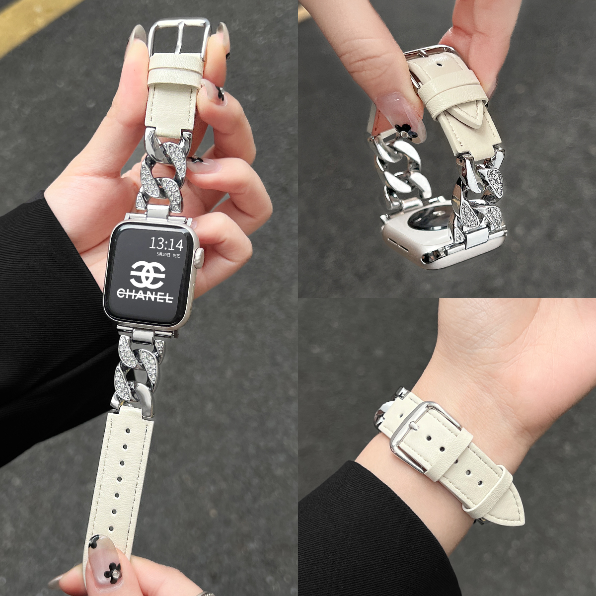 FIT4手表时尚新款牛仔链间皮表带