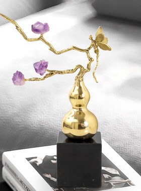 黄铜葫芦摆件水晶发mn财树招财树摆件客厅电视柜乔迁礼物装饰品摆