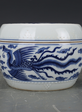 大清康熙凤纹鼓k钉罐 包老瓷器 旧货老货 古董古玩 收藏品