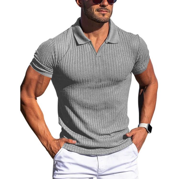 Summer POLO shirt Polo V-neck vertical stripe men's T-sh