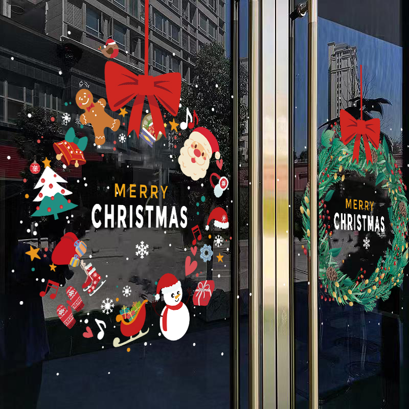 圣诞节创意花环装扮窗贴