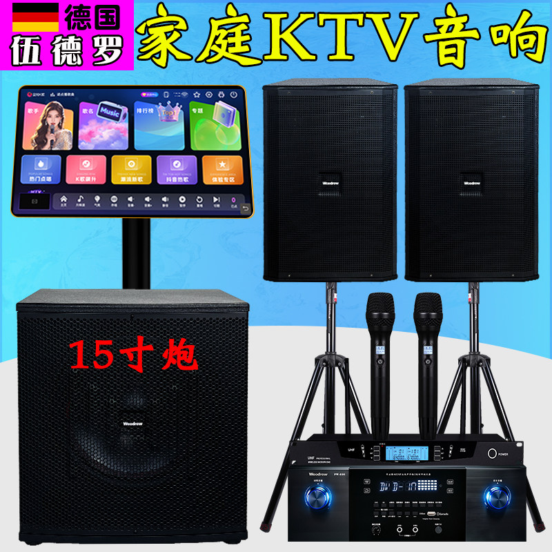德国伍德罗12寸音响套装家庭KTV卡拉OK音箱功放15寸重低音炮全套
