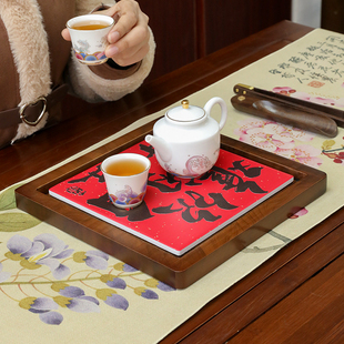 竹制国潮干泡盘迷你简约四方盘小型茶台茶壶茶托节日喜庆沥水茶盘