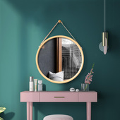 北欧风壁挂化妆镜楠竹质挂墙镜子家用全身镜圆形卧室洗手间壁挂镜