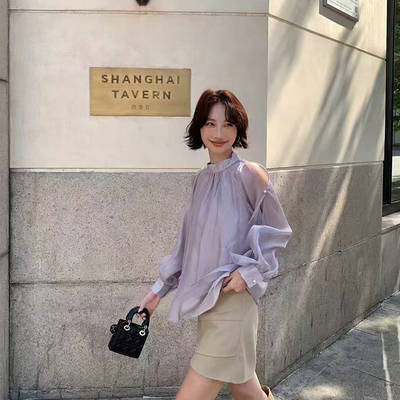 紫色上衣女设计感独特好看