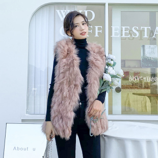 海宁真毛皮草马甲女秋冬年轻款皮毛一体背心外套外穿中长款