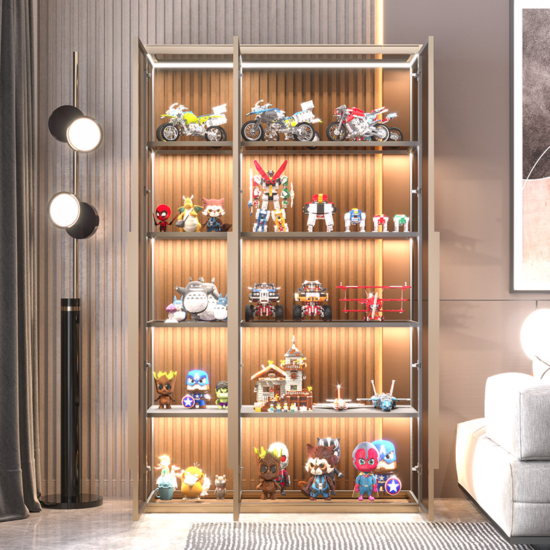 铝合金钢化玻璃门高档轻奢手办定制落地置物模型陈列收纳展示柜子