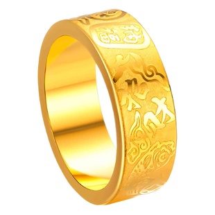 新款复古镀金戒指 情侣款沙金宽面沙金平安招财吉言闭口指环礼物