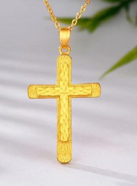 2025新款女轻奢设计高级感越南沙金项链男款十字架真金色吊坠配饰