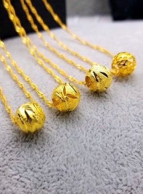 创意时尚沙金转运珠项链 简约吊坠饰品 新款锁骨链女圆珠项链