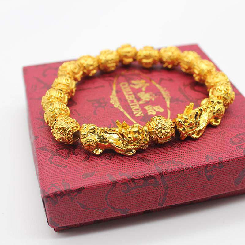 仿越南沙金貔貅手链土豪金六字箴言皮卡手串佛珠仿3d硬金首饰