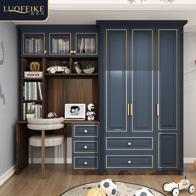 儿童整墙美式书桌书柜轻奢风定制