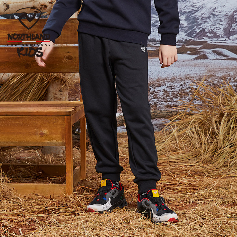 诺诗兰童装2022秋新男童纯棉外裤经典纯黑百搭卫裤吸湿透气运动裤