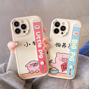 新款适用苹果16手机壳情侣15PROMAX防摔12mini男女高级13硅胶iphonexr全包8plus/14/支架软保护套7腕带猪小